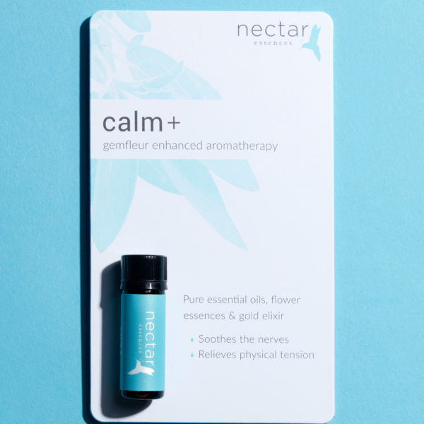 Calm+ Aromatherapy | Golden Milk Nectar Essences bottle with gemstone-infused formula for relaxation and emotional balance