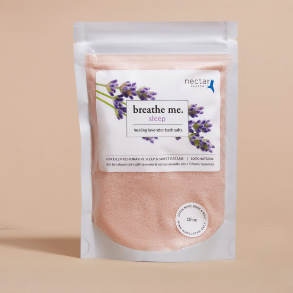 10oz pouch of Sleep Healing Bath Salt with natural botanical ingredients, promoting relaxation, restful sleep, and holistic wellness.